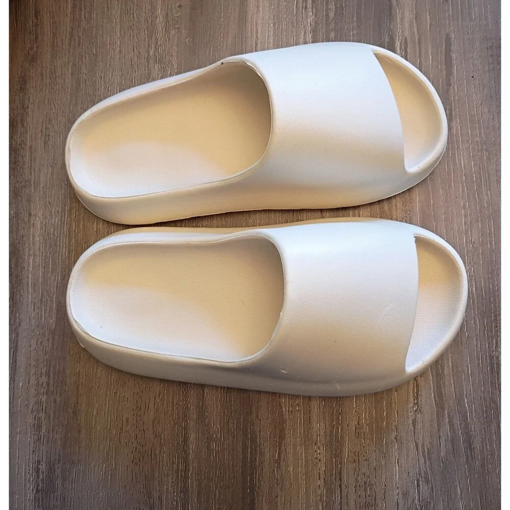 White Slide Sandals Slip-On Synthetic Upper Unisex Adults US M 5.5 W 7.5